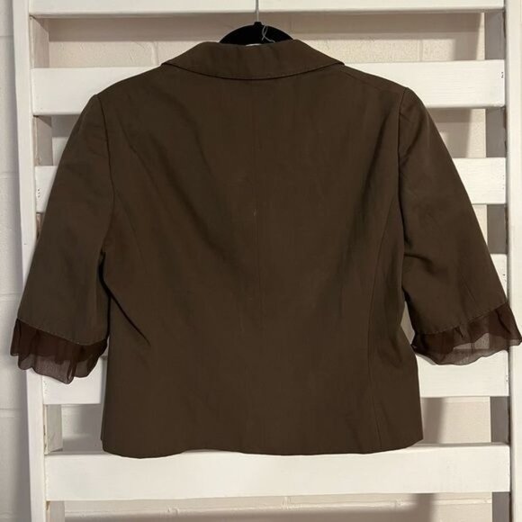 MOSCHINO Brown Blazer Jacket With Ruffled Sleeve Size US 10 - Picture 2 of 16